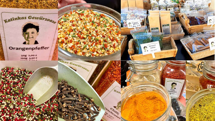 Katinkas Gewürzoase Wochenmarkt Verkaufswagen Collage Gewürze Katinkas Gewürzoase Wochenmarkt Verkaufswagen Collage Gewürze